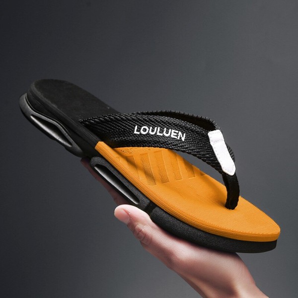 Högkvalitativa flip-flops för män Relief Stripe Massage Utanför Sommar Sandal Strandtofflor Sula Solida halkfria skor orange 40