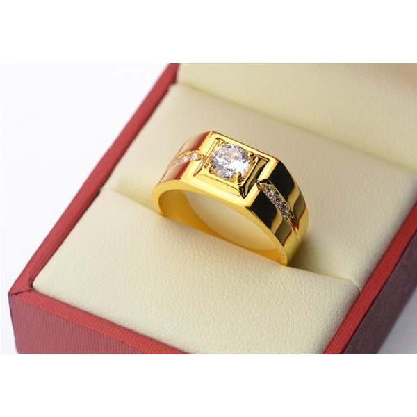 Herr Gult Guld Färg Ring Rund 0,5 Carat Zirconia Diamant Ring Bröllopsring Modetillbehör Present till män ZR033 US7