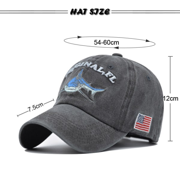 Tvättad cap Shark Hat 3D-broderade alfabetet baseballkepsar för män och kvinnor American Flag Cap Blue Adjustable