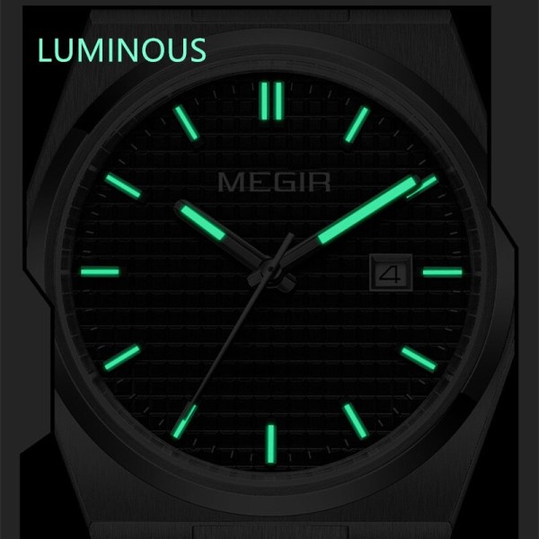 MEGIR Klockor för män Mode Lyx Business Watch Kronograf Vattentät Date Läder Kvarts Sportarmbandsur Klocka 8406 SilverBlue