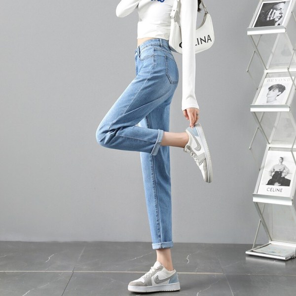 FINEWORDS 2022 Vintage High Waist Blue Harem Jeans Dam Korean Casual Mom Jeans Streetwear Harajuku Lös Pojkvän Jeansbyxor Blue 29