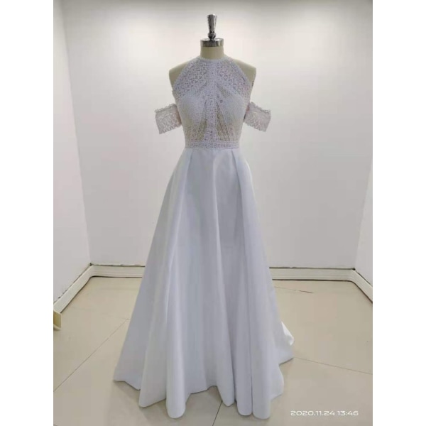 Bohemiska BOHO Avtagbara ärmar Bröllopsklänningar Spets Satin A-line Brudklänningar Bröllopsklänning Strand Custom Made Robe De Mariee white 4