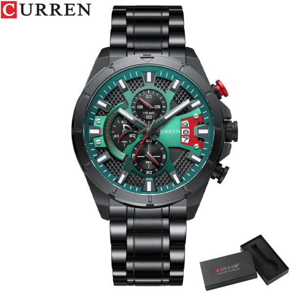 CURREN Watch Toppmärke Lyx Sport Quartz Helt Stål Vattentät Chronograph Armbandsur Relogio Masculino black green box