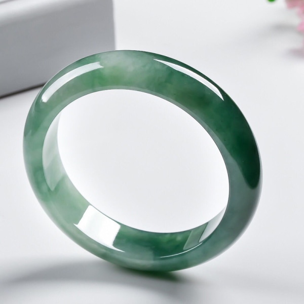 Naturlig burmesisk A Jade Armband Ice Glutinous Mörkgröna Flytande Blommor Ljus Yang Grön Jade Hand 56mm