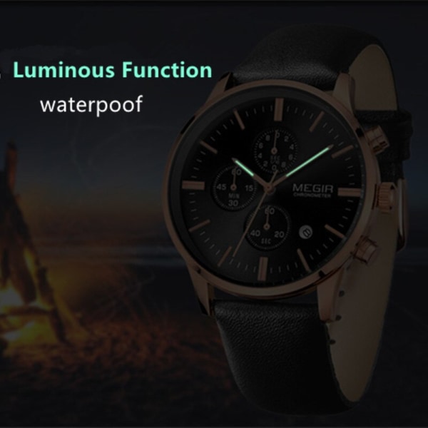 MEGIR Watch för män Lyx vattentät kvartsklocka Läderarmbandsur Luminous Military Watches Kalender reloj hombre 2011 style3