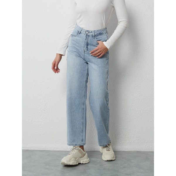 FINORD Koreanska blå jeans med vida ben kvinnor hög midja Rak mamma jeans Streetwear Baggy Casual Vintage Harajuku jeansbyxa Blue XS