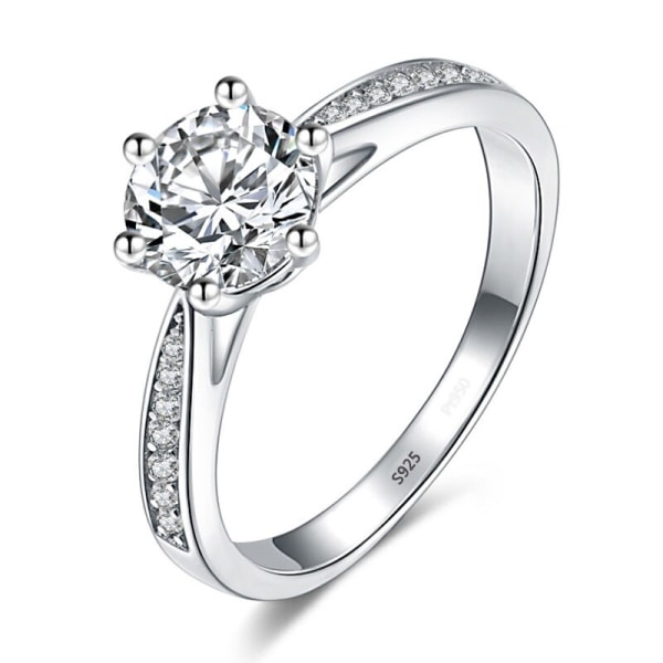 100% Real Certified Tibetan Silver 925 Ring Rund Brilliant 1 Carat Zirconia Diamant Bröllopsband Dam Present Smycken Tillbehör 10
