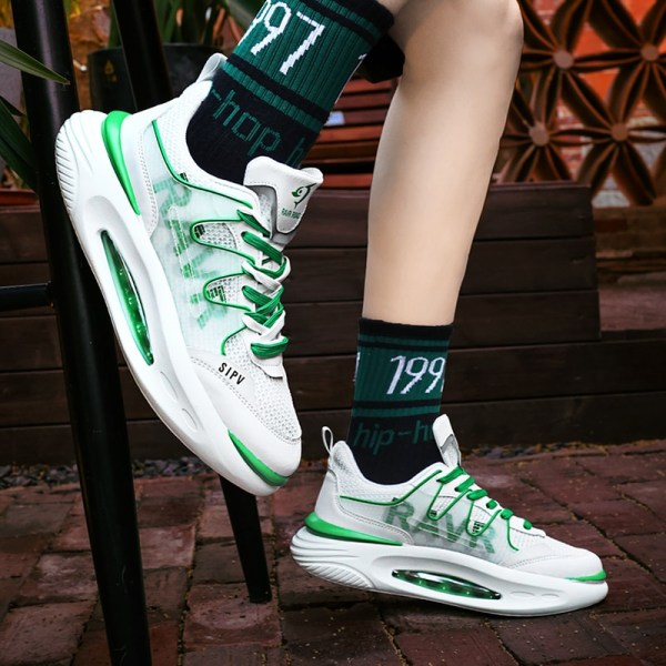 Sommar Sneakers för män Andas Unisex Casual Cushion Löparskor för par Lättviktiga kvinnor Athletic Sports Trainers New US SIZE Green 41