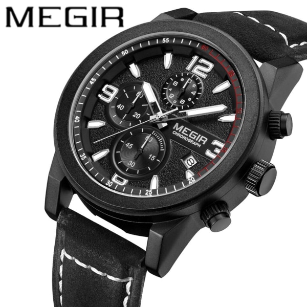 MEGIR Fashion Sport Watch Men Lyxigt Märke Armbandsur Herr Kvarts Klockor Kronograf Klocka Läderband Militär Armbandsur Brownblack