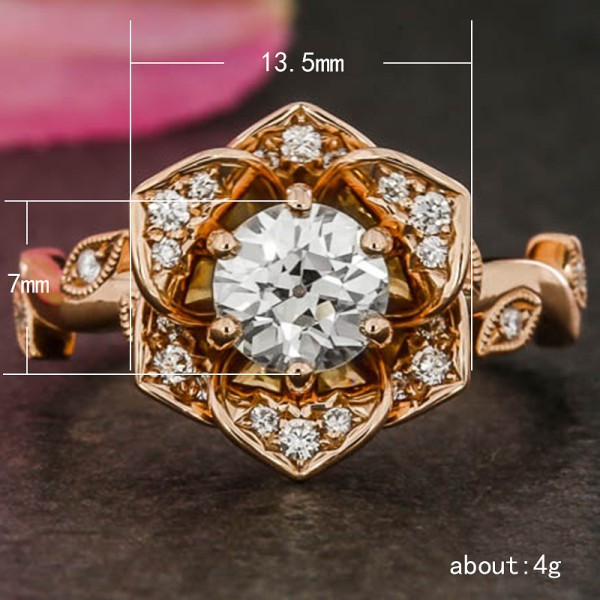 Seenfaan Rose Ring Dam Zirkon Prydnad Kopparplätering Rose Guld Söker Förlovningsboll Ring RoseGold US SIZE 10