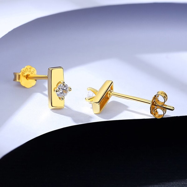 Liten liten 14K guldpläterad pinne S925 sterlingsilver örhängen för kvinnor Runda Cubic Zirconia Girl Party Accessoarer 14k Gold Color