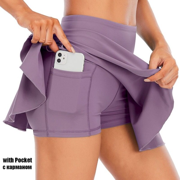 Cloud Hide Pocket Tenniskjolar Dam Sport Golf Plissékjol Candy Color Fitness Shorts Hög midja Snabbtorkande löparkort LightPurple XXXL