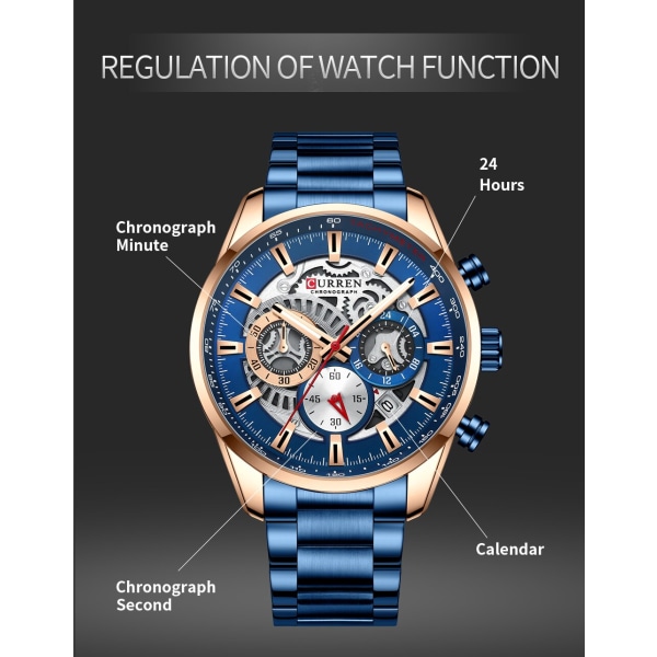 CURREN Klockor Herrmode Militärsport Quartz Armbandsur för män i rostfritt stål med kronograf och datum black watch box