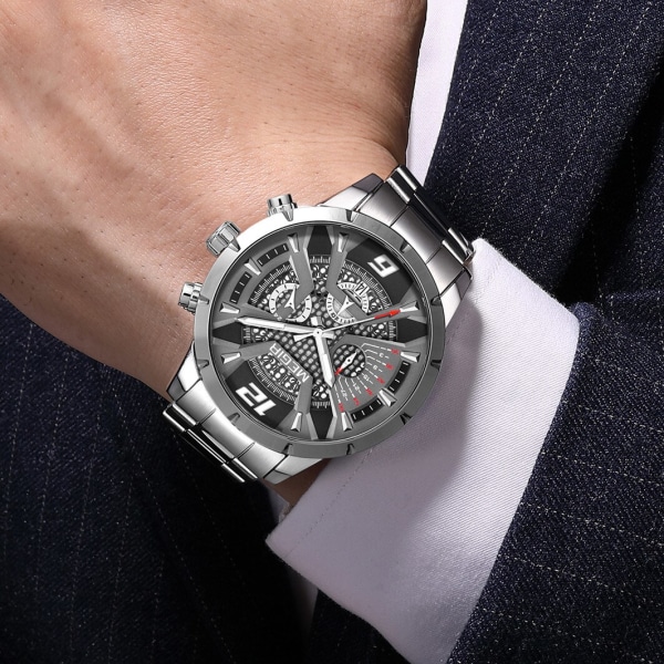 MEGIR watch i rostfritt stål för män Luxury Business Watch Casual Quartz Date Clock Kronograph Big Dial Armbandsur Reloj Hombre RoseBlack