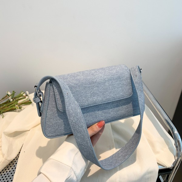 Väska Dam Ny tvättad jeansväska underarmsväska Special-Interest Design Baguette Bag LightBlue