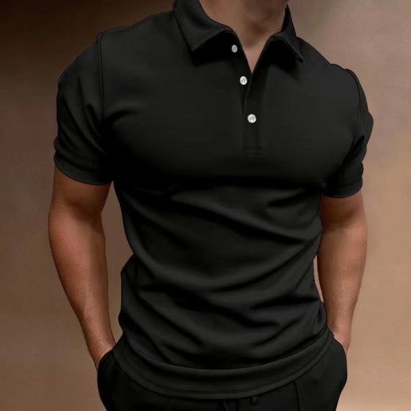 2023 vår och sommar pikétröja för män kortärmad T-shirtjacka med knapp Black XL