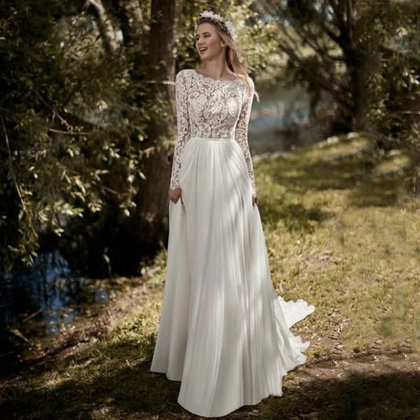 Boho vit djup o-ringad bröllopsklänning för kvinnor brudklänningar 2023 spets rygglös bohemisk vestido de noiva robe de mariée white 6