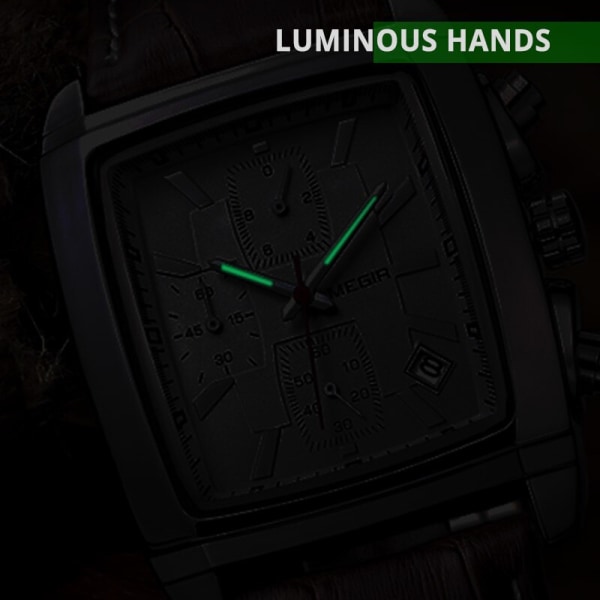 MEGIR Lyx Casual Mode Herr Kvarts Armbandsur Läderrem Vattentät Lysande Watch Chronograph 2028 RoseBlue