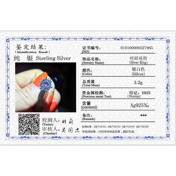 100 % certifierade tibetanska silverringar naturliga 2.0ct Zirconia Diamant bröllopsband Högkvalitativ present R006 US10