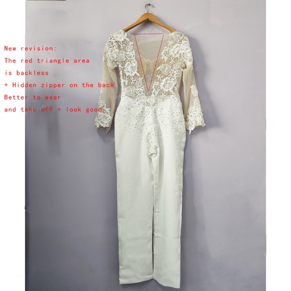 Vit Elfenben Bröllopsklänning 2023 Jumpsuits Skir Neck Spets Applikationer Paljetter Långärmade Brudklänningar A Line Backless Real Photo ivory 14