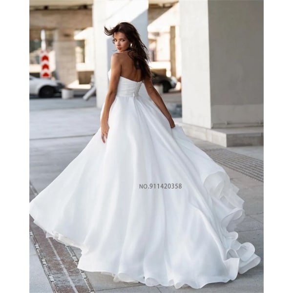 Enkla Sweetheart-ringning Bröllopsklänningar med hög slits Applikationer Ärmlösa A-line brudklänningar vestidos de novia robe de mariée ivory 12