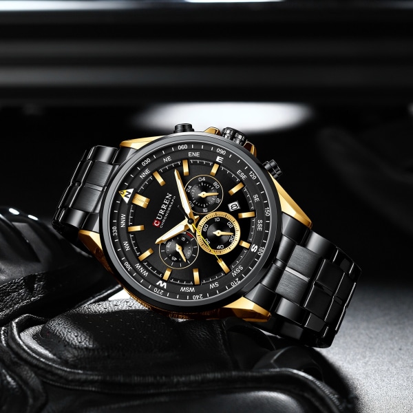 Klockor för män CURREN Luxury Watch Steel Quartz Armbandsur med Chronograph Casual Sport Clock 8399 relogio masculino black box