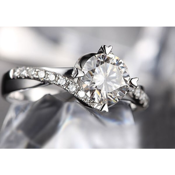 100 % certifierade tibetanska silverringar för kvinnor omgång 1 karat Zirconia Diamant Stone Engagement Bröllopsband Modesmycken US10