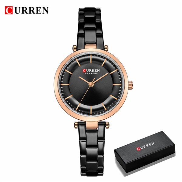 CURREN Märke Klassisk Enkel Watch Quartz Rostfritt Watch Dam Liten Men Elegant Damklocka Reloj Mujer black box