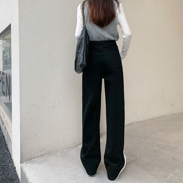 FINORD Vintage svarta jeans med hög midja koreanska Casual lösa jeans med vida ben Streetwear Hellängd Harajuku raka jeans Black L