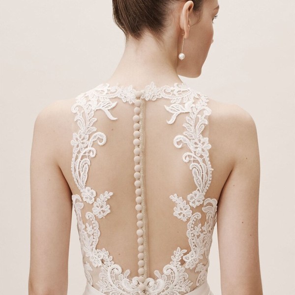 Eleganta spets A-linje bröllopsklänningar med o-ringad 2023 ärmlös morgonrock Brudklänningar för kvinnor vestidos de novia Ivory 2