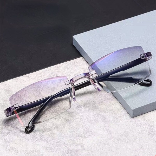 Antiblått Ljusblockerande Båglösa läsglasögon Kvinnor Män Fyrkantiga Ramlösa Presbyopiska glasögon Dioptrier tan 100