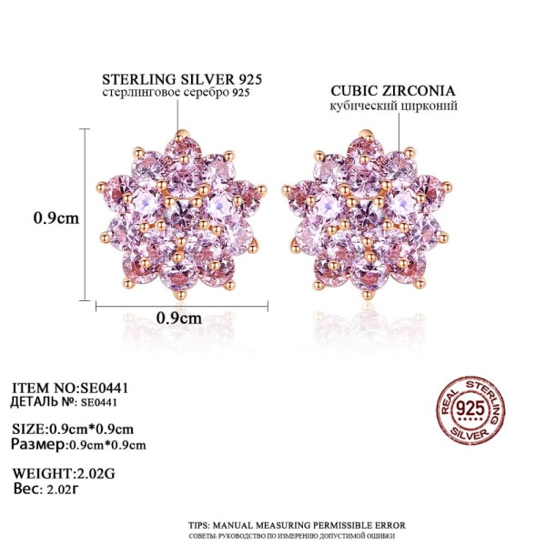 Äkta 925 Sterling Silver Flower Cluster Stud Flower Örhängen för kvinnor Fina smycken Rosa CZ Brincos Bijoux Julklapp Pink