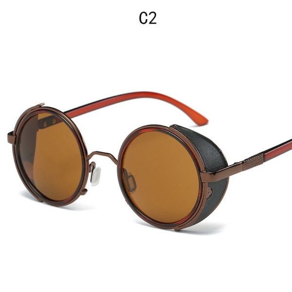 2023 Mode Vintage Runda SteamPunk Flip Up Solglasögon Klassiska Dubbellagers Clamshell Design Solglasögon Oculos De Sol CoffeeTea