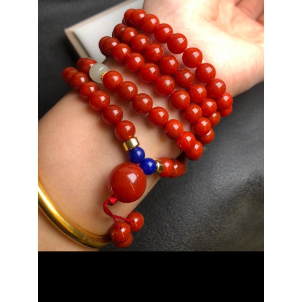 Naturligt södra röd agatarmband Real Red Jades 108 Bead Mala Elastiska pärlarmband Kvinnor Ädelstensarmband Healing Smycken Red