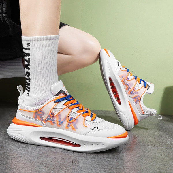 Sommar Sneakers för män Andas Unisex Casual Cushion Löparskor för par Lättviktiga kvinnor Athletic Sports Trainers New US SIZE Orange 44