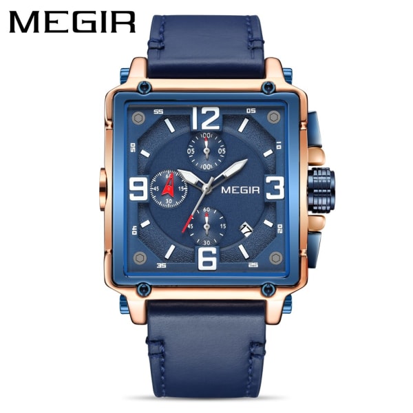 MEGIR New Blue Creative Men Watch Top Märke Lyx Chronograph Quartz Cloc0k Herr Läder Sport Army Military Armbandsur Blue