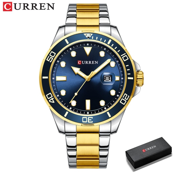 CURREN Toppmärke Lyx Mode Lysande Watch Herr Vattentät Dateklocka Sportklockor Herr Quartz Armbandsur Relogio Masculino gold  blue box