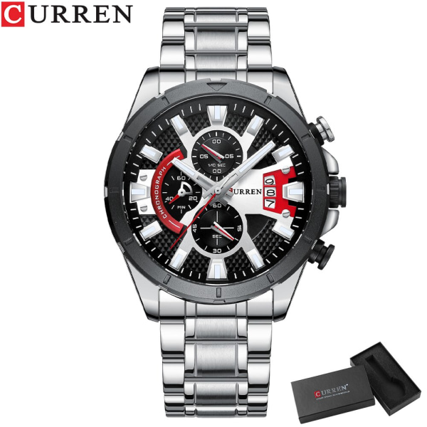 CURREN Watch Toppmärke Lyx Sport Quartz Helt Stål Vattentät Chronograph Armbandsur Relogio Masculino silver black box