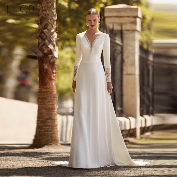 I OD Elegant Princess V-ringad Bröllopsklänning 2023 Pastrol Spets Applikation Brudklänning Mode Öppen RyggVestidos De Novia For Women Ivory 6