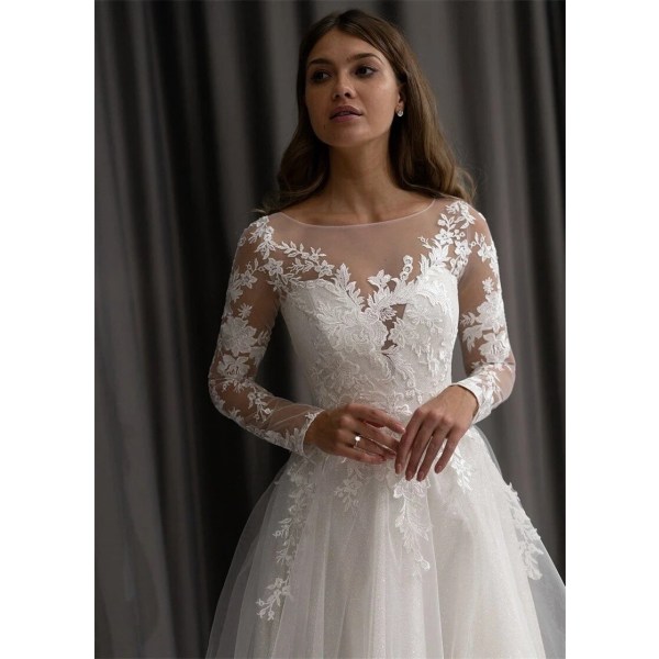 Applikationer A-linje V-ringad Bröllopsklänning För Kvinnor 2023 Brudklänningar Knapp Elegant Spets vestido de noiva robe de mariée white 10
