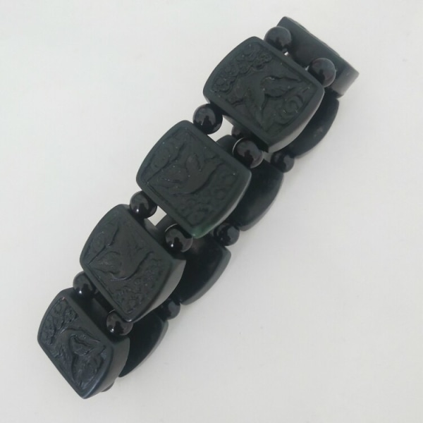 Naturlig svart jade Rödkrönt Crane Elastiskt armband Charm Smycken Modeaccessoarer Handsnidade Lucky Amulet Armband Black
