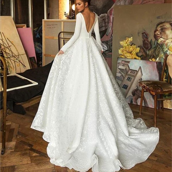 Elegant A-linje med djup V-ringad bröllopsklänning för kvinnor brudklänningar Rygglös fläck vestido de noiva robe de mariée picture color 16