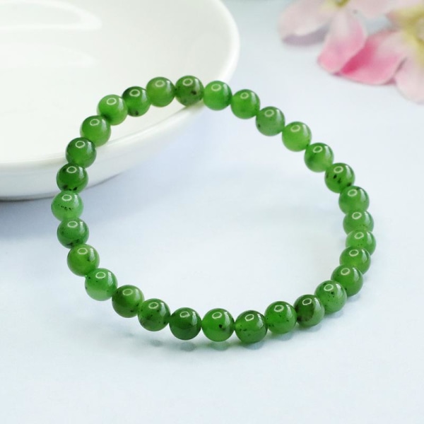 6mm Grönt Jade Armband Män Kvinnor Naturlig Ädelsten Fina Smycken Äkta Hetian Jades Nephrite Elastiska pärlor Armband Armband 6mm