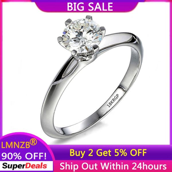 Klassisk rent vitguld färg 1 karat Zirconia Diamantringar för kvinnor Bröllopsmodetillbehör LR018 US5