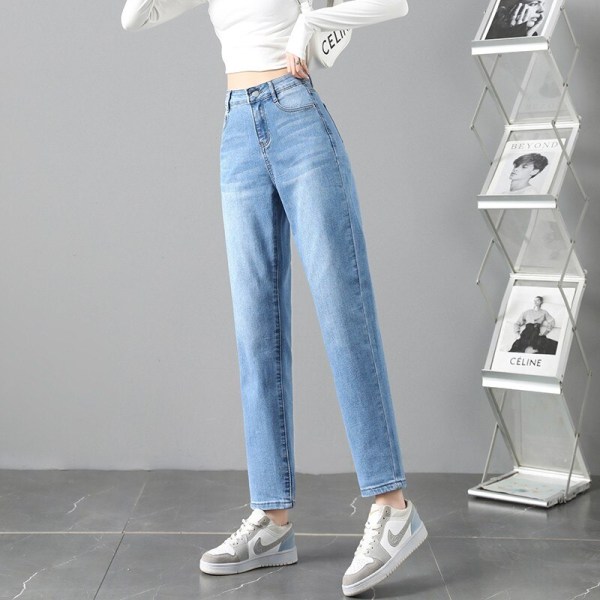 FINEWORDS 2022 Vintage High Waist Blue Harem Jeans Dam Korean Casual Mom Jeans Streetwear Harajuku Lös Pojkvän Jeansbyxor skyblue 31