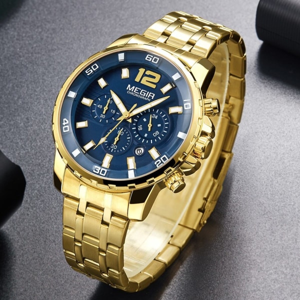 MEGIR Chronograph Quartz Watch Toppmärke Lyx Militär Armbandsur Klocka Herr Relogio Masculino Business Armbandsur Gold