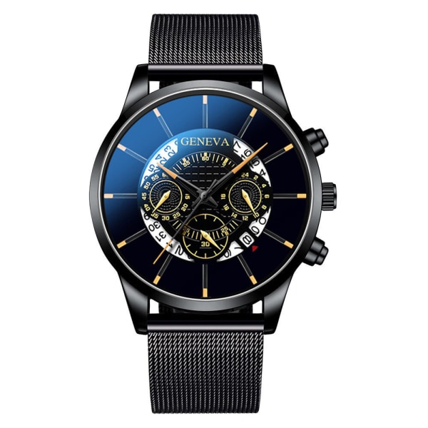 Herrmode watch med stålrem - Watch GoldSteelBeltBlackAndBlue