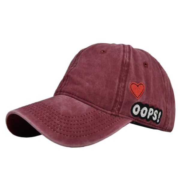 Koreansk stil Kärlek broderad cap tvättad nödställd cap internet kändis student böjd brätte solhatt partihandel Cb2932WineRed Adjustable