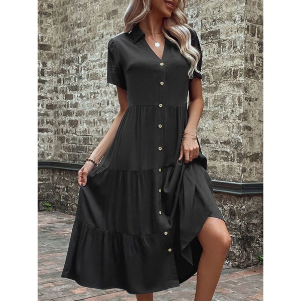 Sommarklänning 2023 Chic och elegant knappad långa svarta viskosklänningar för kvinnor Fest Klänningar Kläder black L