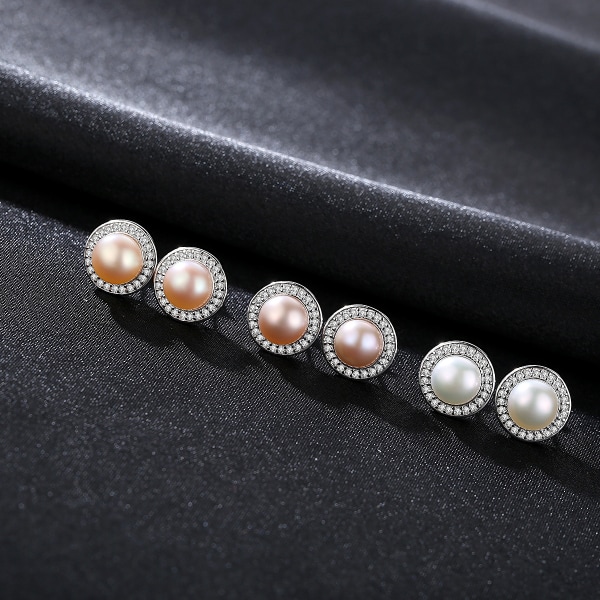 Sötvattenspärlörhängen i elegant S925 silver med zirkonstenar för kvinnor Purple freshwater pearl 925 Silver